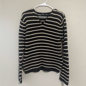 Vintage Striped Black and Cream Sweater 100% cotton size XL